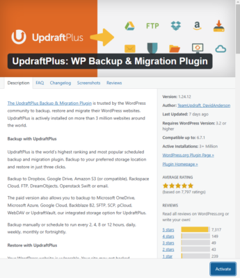 How to Copy Your Website to a Second Domain in 4 Easy Steps 2 Updraft Backup plugin screenshot