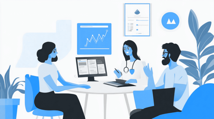 What is a Full Service Marketing Agency? 4 Team discussing and reporting data